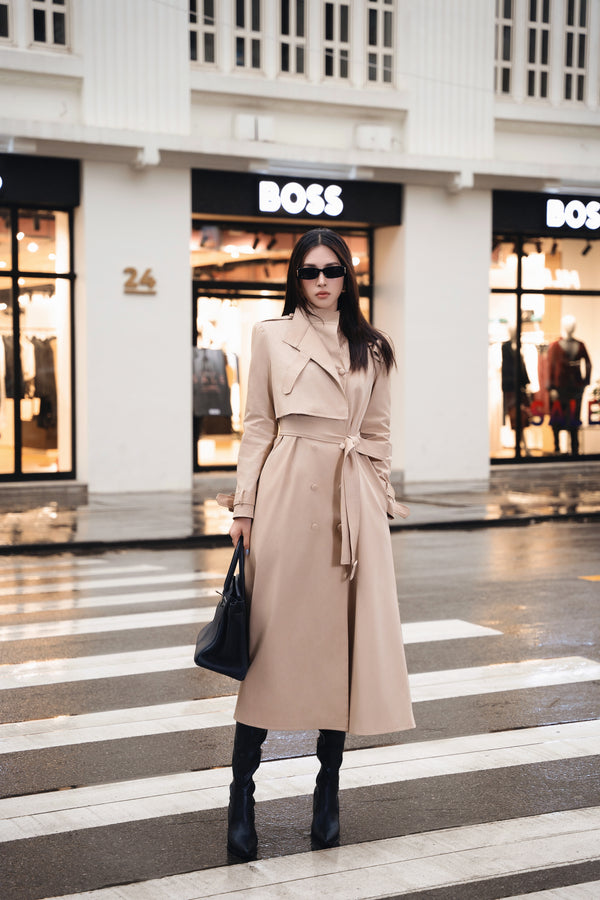 Dolyn Coat - Dolyn A-line Belt Strap Polyester Spandex Calf Length Trench Coat