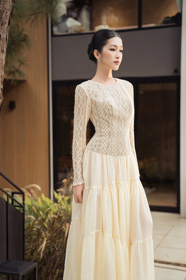 COLE DRESS - GRACEFUL AND ELEGANT LONG DRESS IN WARM GOLDEN TONE