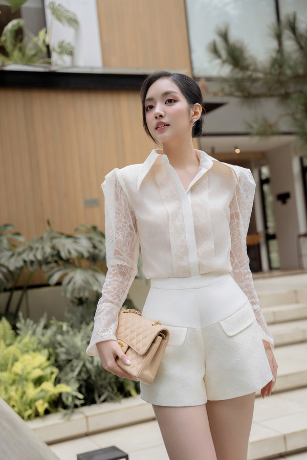 RAINE SET - Premium Lace Shirt and Office Shorts Set