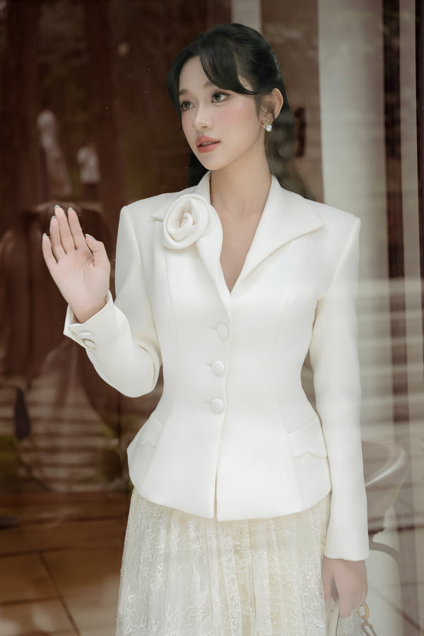 MILANO TOP & BEAU SKIRT - Rosette Blazer & Ethereal Lace Skirt Ensemble