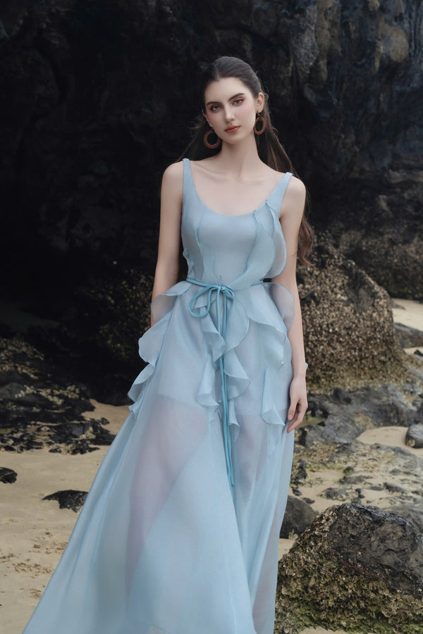 FELIX DRESS – Lightly Flared Long Dress with Feminine Layered Ruffles Design