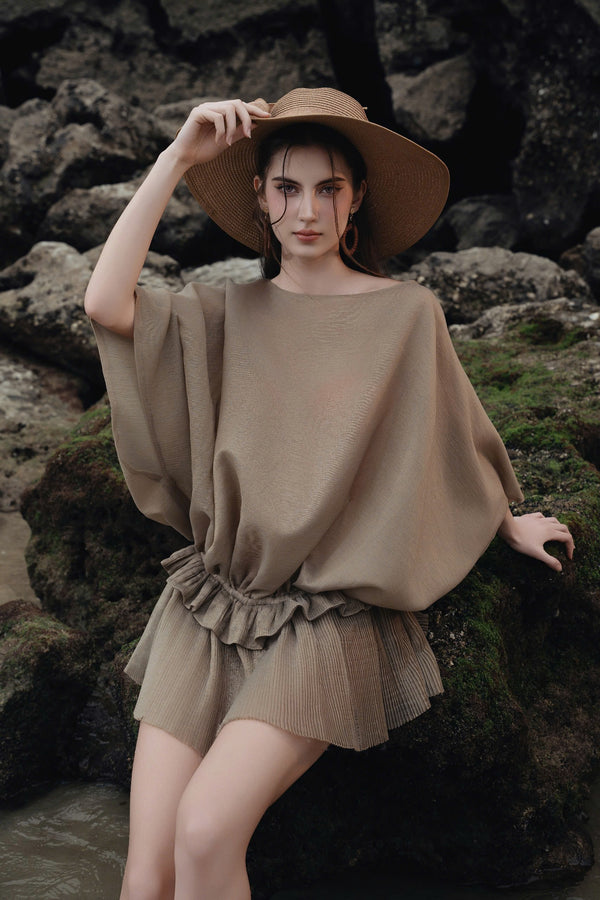 CARLOS DRESS – Loose-Fit Dress with Puffy Layered Pleats and Short Length