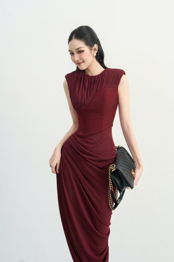 HANVI DRESS – Long Gown with Seductive Slit and Elegant Draping Design