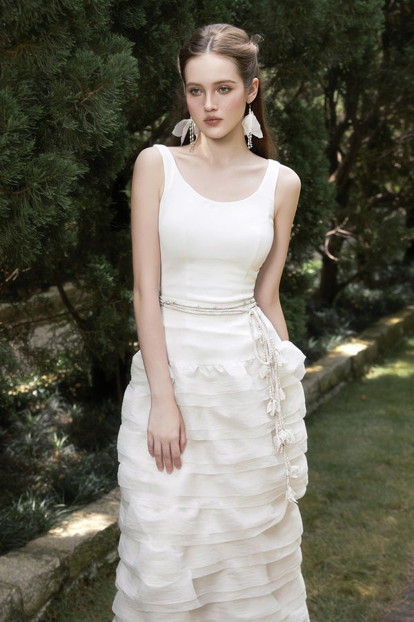 SEPHORA SET - Ivory Sleeveless Tiered Maxi Dress with Rope Belt