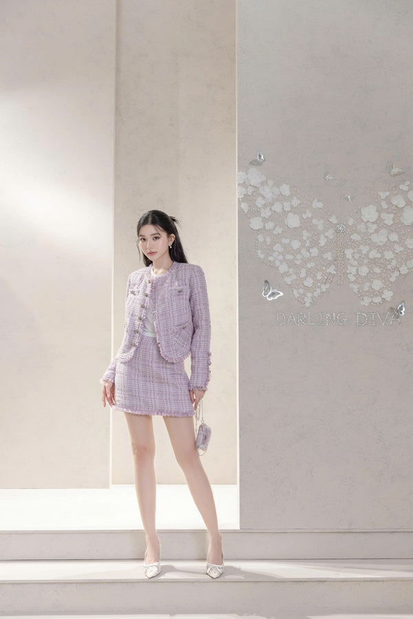 SION SET - Short Lilac Tweed Set with Round Neckline