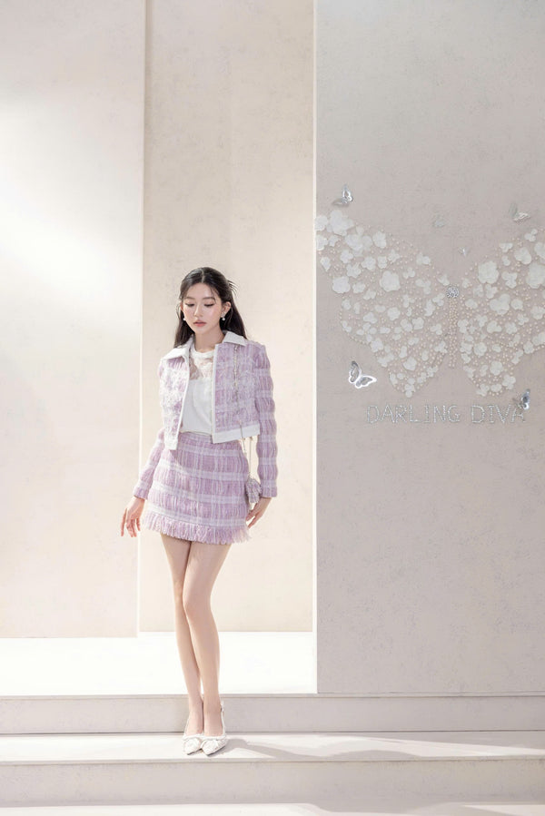 RAMONA SET - Pastel Purple Tweed with White Lace
